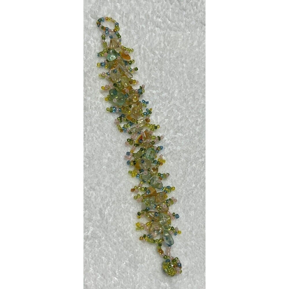 Vintage Blue & Green Crystal Beaded Bracelet 6.5in Artisan Made Fairy Mermaid